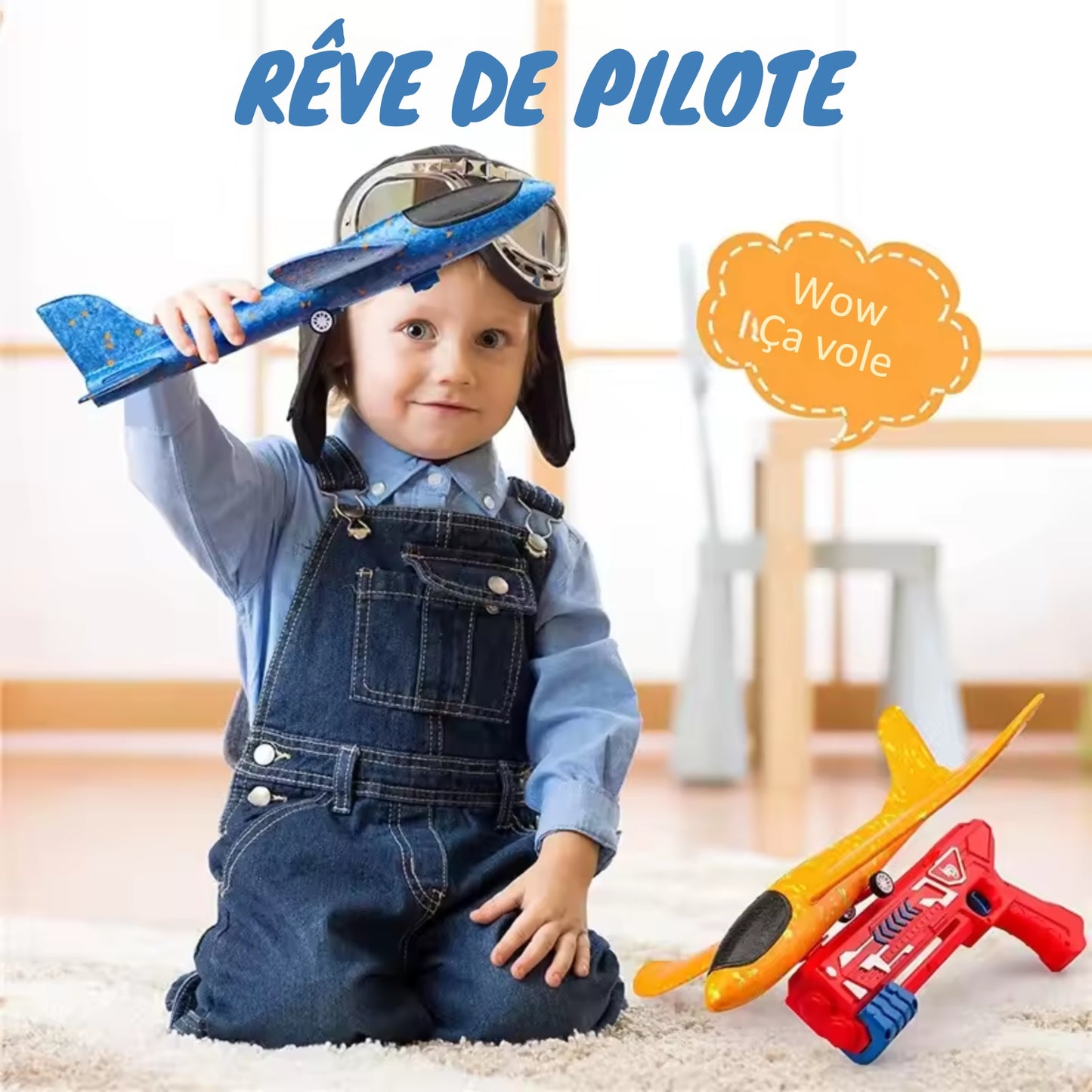 Lot de 3 Avions Lanceurs – Jouet Planeur en Mousse LED pour Enfants